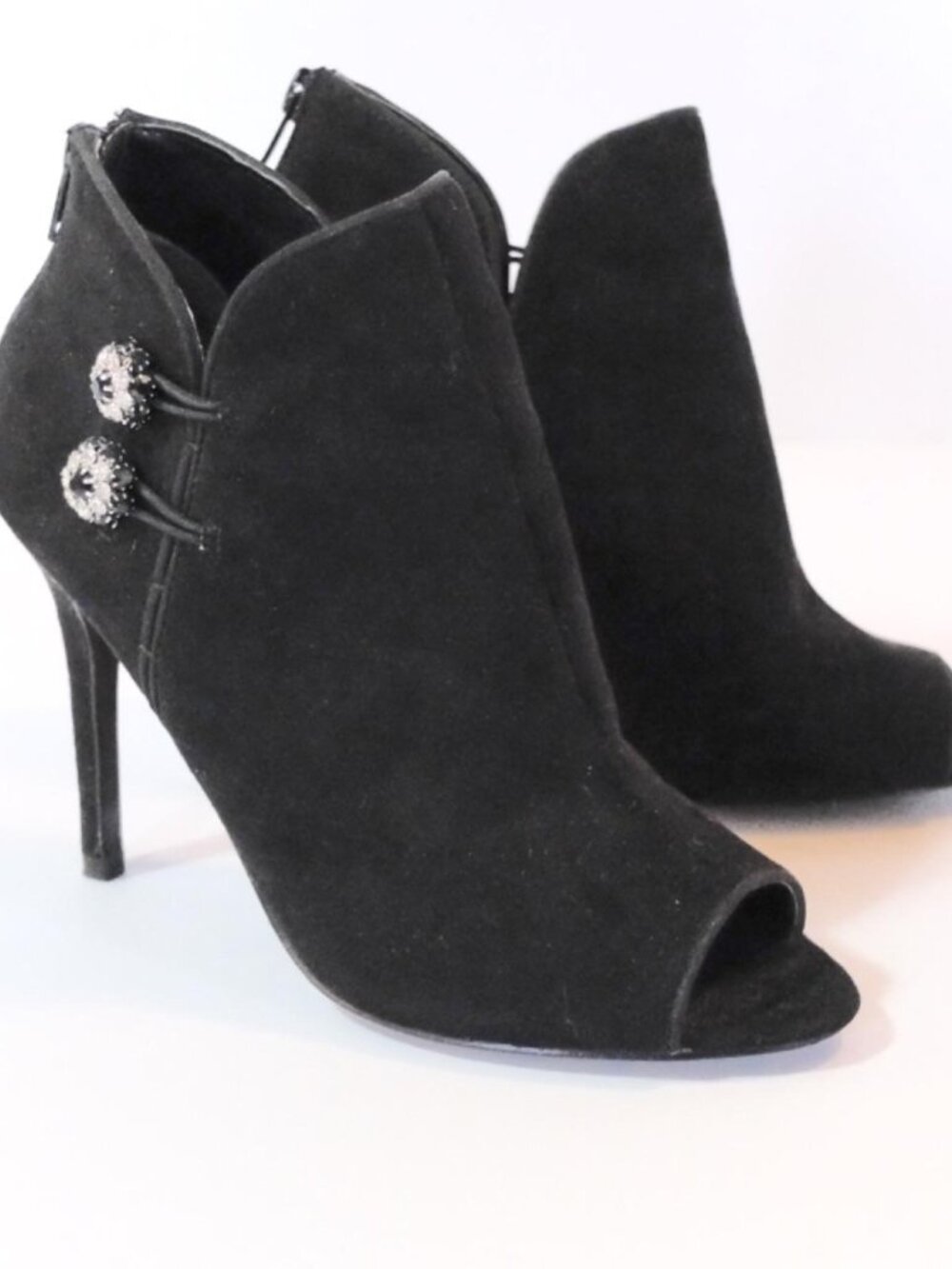Nina Women Suede Open Toe Booties Mirela Black Size 8- Brand New!